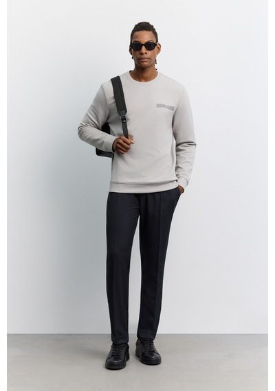 Avva Erkek Gri Bisiklet Yaka Kolay Ütülenen Baskılı Pamuklu Regular Fit Sweatshirt A62y1214