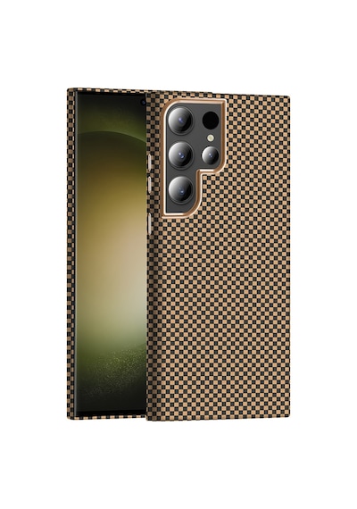 Zore Galaxy S24 Ultra Kılıf M-safe Şarj Özellikli Karbon Fiber Görünümlü Nvth Gros Kapak - Desert Titanyu Desert Titanyum