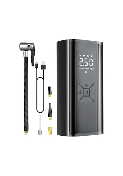 Tr Şarjlı Lastik Şişirme Hava Kompresörü, 150 Psı Dijital Lcd Ekranlı, 6000 Mah Bataryalı, Powerbank Özellikli, Genel