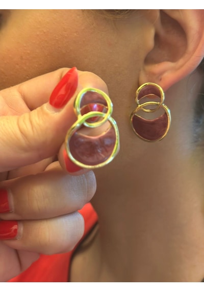 Sedefli Renkli Kadın Küpe 3 Cm Bordo