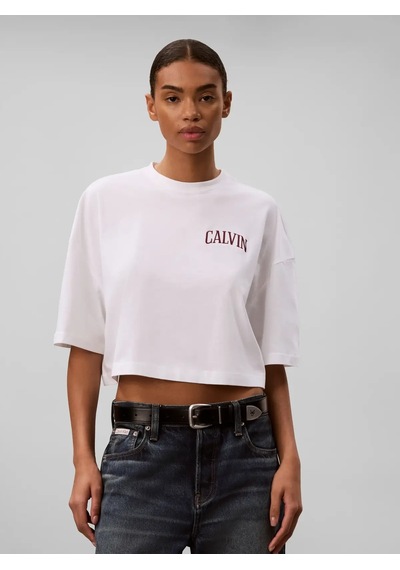 Calvin Klein Ss Boxy Cropped Back, Yaf Beyaz Kadın T-shirt