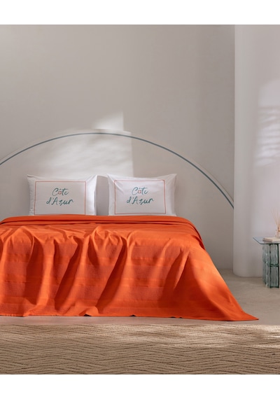 Madame Coco Mathilda King Size %100 Pamuk Karde Düz Pike Takımı - Turuncu 8684427309131 Çok Renkli