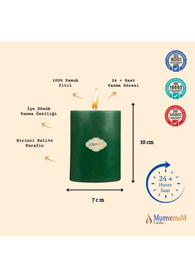 7x10 Yeşil Silindir Mum Yeşil