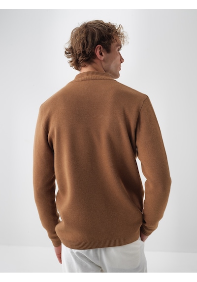 Xint Camel Doğal Yün Dokulu Regular Fit Hırka 801802
