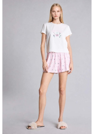 Defacto Regular Fıt Kısa Kollu 2li Açık Pembe Şortlu Pijama Takımı H6954ax26smpn648 Pembe-pn648