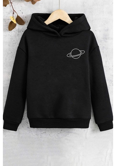 Uyguntarz Çocuk Saturn Temalı Baskılı Sweatshirt Siyah