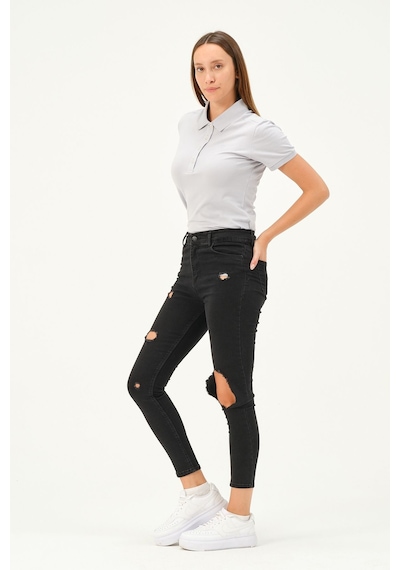 Msw Kadın Kısa Kollu Regular Fit Polo Yaka T-shirt Gri