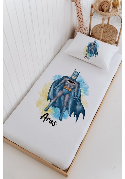 İsme Özel %100 Pamuk Bebek Ve Çocuk Tek Kişilik 165 X 225 Cm Pike Takımı-batman Beyaz