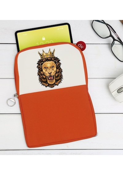 Bk Gift Aslan Tasarımlı Taşınabilir Koruyucu Tablet Kılıfı & Organizer Çanta - Turuncu-1