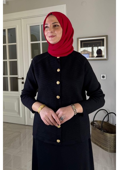 Rabia Şamlı Melis Çelik Örme Triko Takım Siyah Çok Renkli