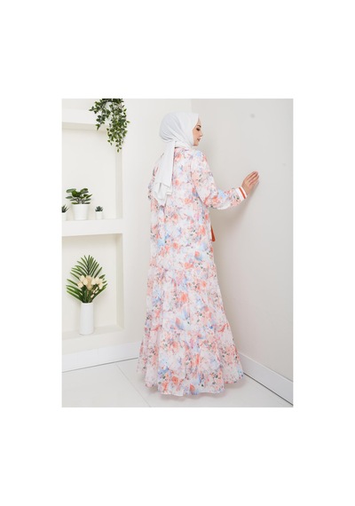 Harman Butik Kadın Desenli Şifon Elbise Pembe Pembe