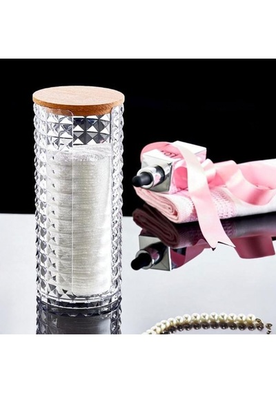 Deconox Diamond Ahşap Kapaklı 3'lü Organizer Set, Diamond Model Modern Pamukluk Düzenleyici Şık 3'lü Pamukluk Set Çok Renkli