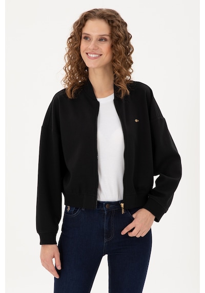 U.S. Polo Assn. Kadın Siyah Bisiklet Yaka Fermuarlı Sweatshirt 50299000-VR046