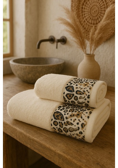 Ayla Model Baskılı 2'li Banyo Havlu Seti Black Leopar