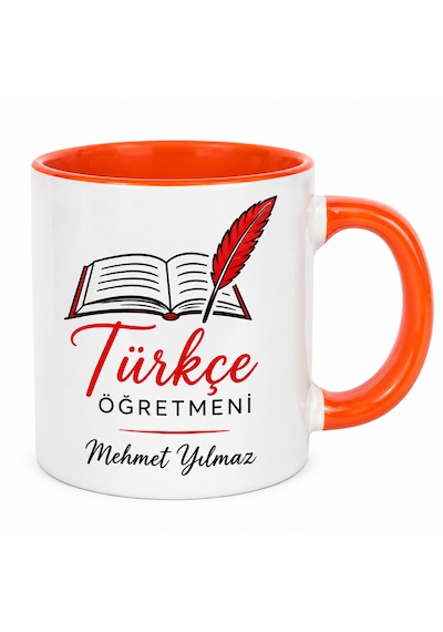 Porselen Turuncu Nescafe Fincanı Türkçe Öğretmenine
