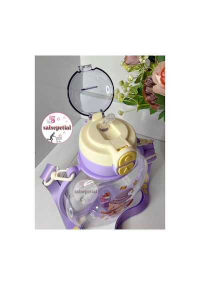 Ayıcık Su Matarası Ayıcıklı Suluk Figürlü Su Şişesi Ayıcık Matara Askılı Pipetli Matara 850ml Mor