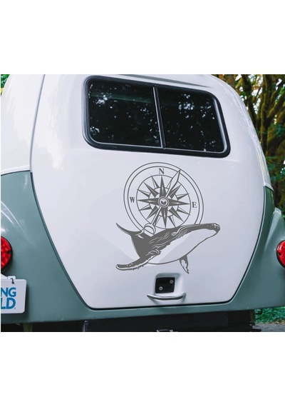 Balina Ve Pusula Sticker - Araba Oto Motosiklet Karavan Cam Sticker - 00082 30 Cm