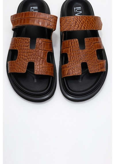Luvishoes Luvi Shoes Loana Taba Baskı Hakiki Deri Kadın Terlik Taba