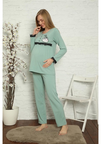 Akbeniz Kadın Hamile Lohusa Su Yeşili Pijama Takımı 45201-su Yeşili