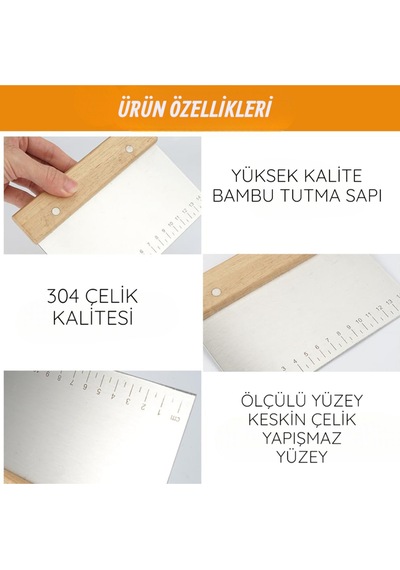 Alvin-bambu Saplı Paslanmaz Spatula Hamur Kesici Şekillendirici Çelik Bej Diğer