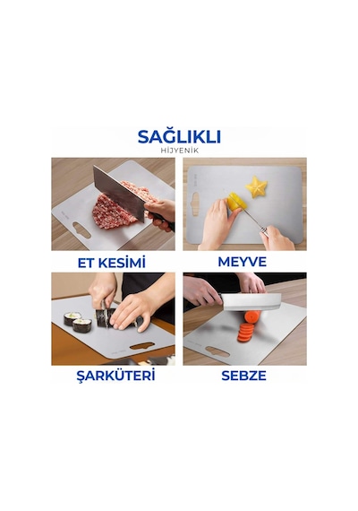 Paslanmaz Çelik Kesme Tahtası, Antibakteriyel, 304 Kalite. Sağlıklı Kesim Tahtası 1 Adet Gümüş