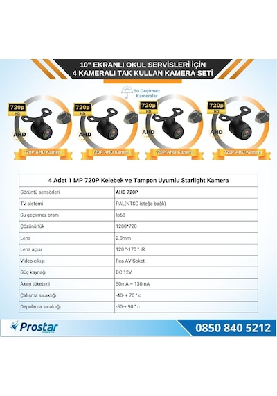 Kayıtlı 10&quot Dörde Bölünebilir 4 Kameralı Ahd 720p Okul Servisler Için Kamera Seti