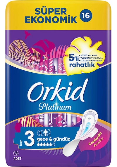 Orkid Platinum Hijyenik Ped Gece Süper Ekonomik Paket 16 Ped