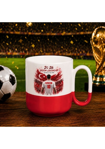 Bk Gift Kişiye Özel Türkiye Taraftar Temalı 2026 Dünya Kupası Tasarımlı Kırmızı Joyful Kupa Bardak -2, Tek Yürek Milli Takım Ruhu Beyaz