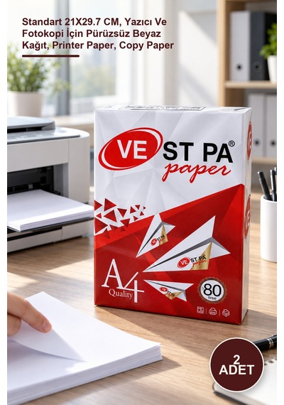 2 Adet A4 Fotokopi Kağıdı Standart 21x29.7 Cm, Yazıcı Ve Fotokopi İçin Pürüzsüz Beyaz Kağıt, Printer Paper, Copy Paper