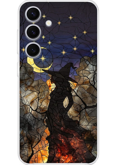 Printify Samsung Galaxy S25 Fe İle Uyumlu Vitray Cadı Saati Tasarımlı Şeffaf Silikon Kılıf Şeffaf