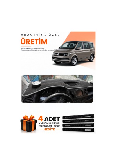 Vw Transporter T6 Çukurlu 2015-2020 Uyumlu Torpido Koruma Örtüsü Oto Kılıfı - Siyah Gri