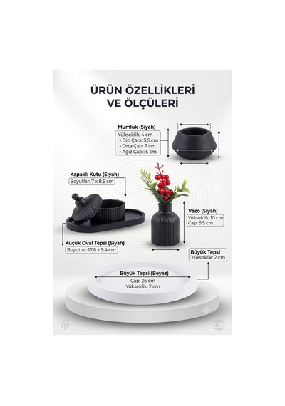 Siyah & Beyaz Modern Seramik 6 Parça Dekor Seti Minimalist Ve Şık Tasarım