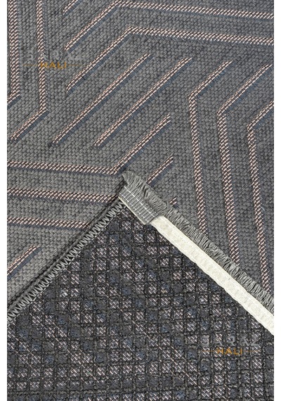 Ada Kilim Modern Salon Mutfak Koridor Kesme Yolluk Dokuma Makine Halısı Zigzag Krem Antrasit