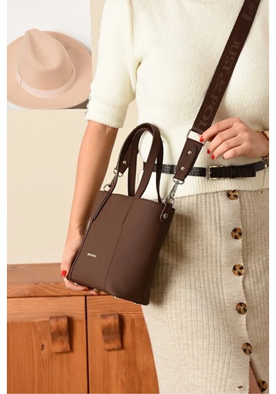 Just Polo Orijinal Kadın Orta Boy Ayarlanabilir Askılı Lüks El Ve Omuz Çantası Shoulder Bag Kahverengi