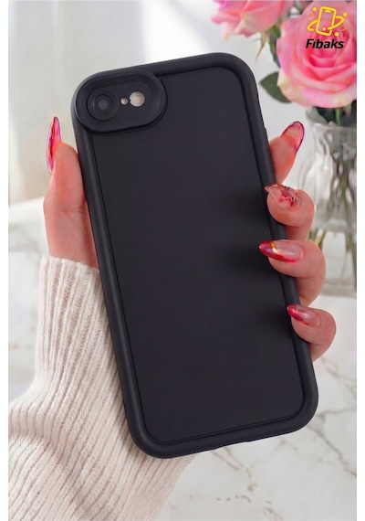 Fibaks iPhone 7/8/se Uyumlu Kılıf Kamera Korumalı Yumuşak Dokulu Darbe Emici Siyah Silikon Kapak