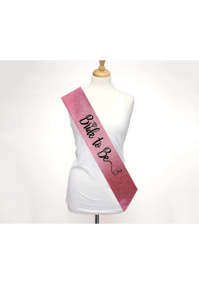 Mey İthalat Pembe Üzeri Siyah İtalik Alyanslı Bride To Be Yazılı Simli Işıltılı Kuşak Kemer 10x80 Cm
