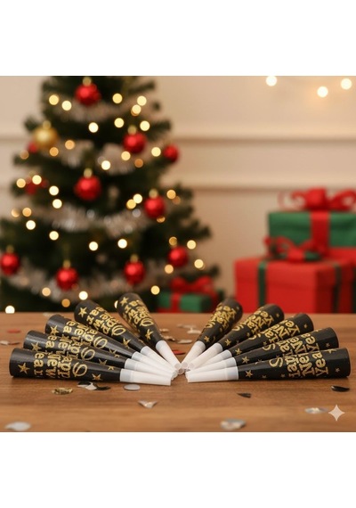 Yılbaşı Vuvuzela 6lı Paket Happy New Year Yazılı Altın Veya Gümüş Simli Diğer