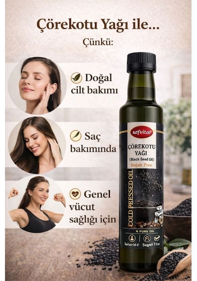 Soğuk Pres Çörekotu Yağı 250 Ml %100 Doğal Saf Çörekotu Yağı Soğuk Sıkım Black Seed Oil