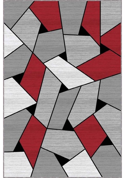 Kırmızı Geometrik Kaymaz Tabanlı Dekoratif Halı Wl06n11