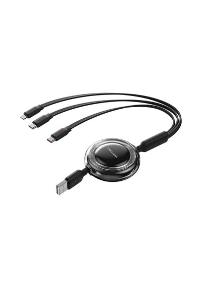Vention 3'ü 1 Arada Makaralı 2 X Type-c + Lightning 3,5a Hızlı Şarj Kablosu 1,1m - Siyah
