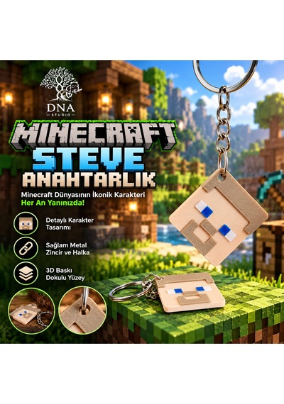 Minecraft Steve Anahtarlık Piksel Karakter Kafası Çanta Ve Anahtar Aksesuarı Gümüş