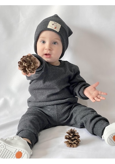 MiaBaby Bereli Üçlü Takım 001 Antrasit