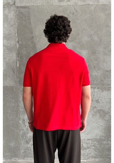 Erkek %100 Pamuk Düğmeli Polo Yaka T-shirt Kırmızı