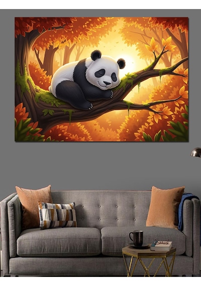 Ağaçta Uyuyan Küçük Panda Dekoratif Kanvas - Mdf Ahşap Tablo