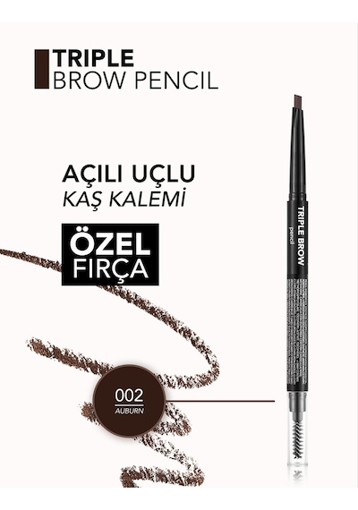 Flormar Triple Brow Kaş Pudrası ve Fırça İçeren Kaş Kalemi 002 Auburn