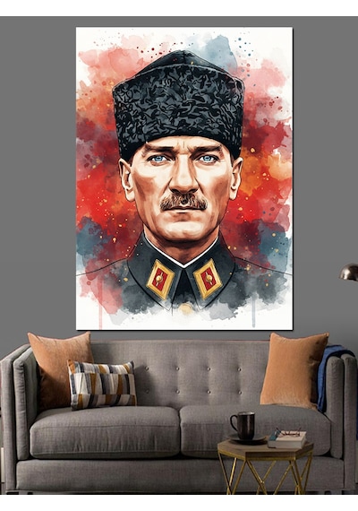 Karizma Tablo Kalpaklı Atatürk Portre Dekoratif Kanvas - Mdf Ahşap Tablo