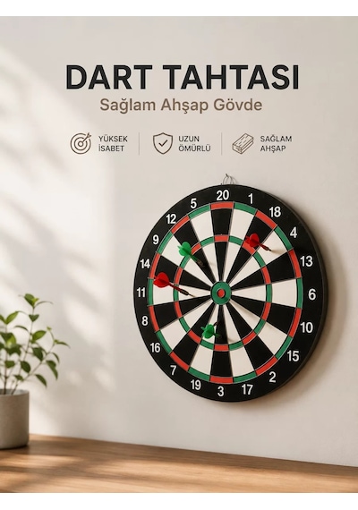 Evde Ofiste Ve Oyun Alanlarında Kullanıma Uygun Sağlam Ahşap Gövdeli Dart Tahtası