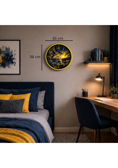 Büro Ev Ofis Dekoru İçin 36cm Sarı Asil Kanatlar Duvar Saati Diğer