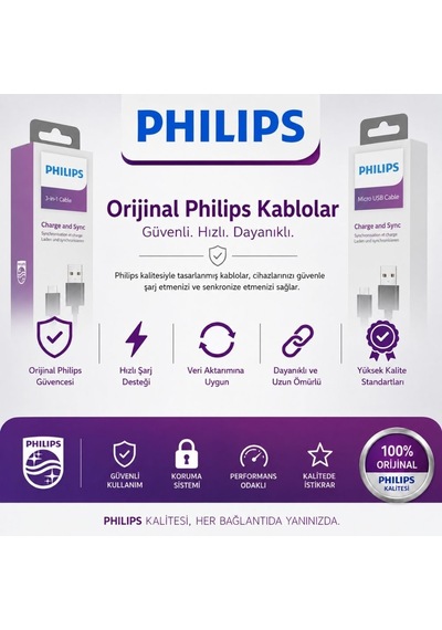 Philips Usb-a To Usb-c Kablo 1.2 Metre Dayanıklı Örgülü Hızlı Şarj Senkronizasyonlu Type-c Kablo
