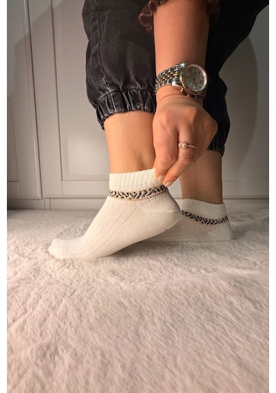 Ozzy Socks 3 Çift Kadın Taş Detaylı Dikişsiz & Takviyeli Patik Çorap Kırmızı